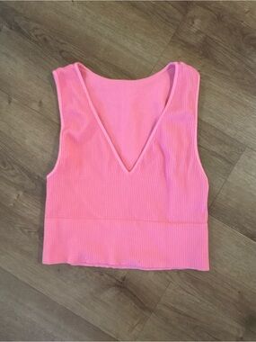 Women’s Pink Ribbed V-Neck Tank Top